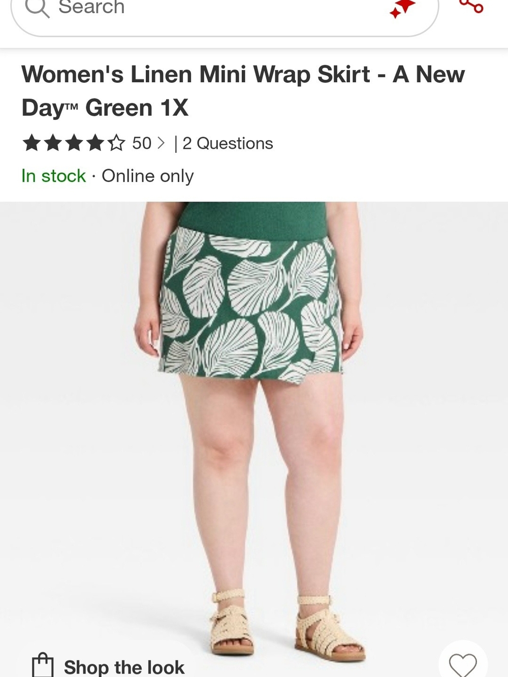 a new day Green Mini Wrap Skort with White Leaf Print